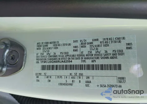 2024 Ford Escape Active from USA, damaged, VIN 1FMCU0GN6RUA82594